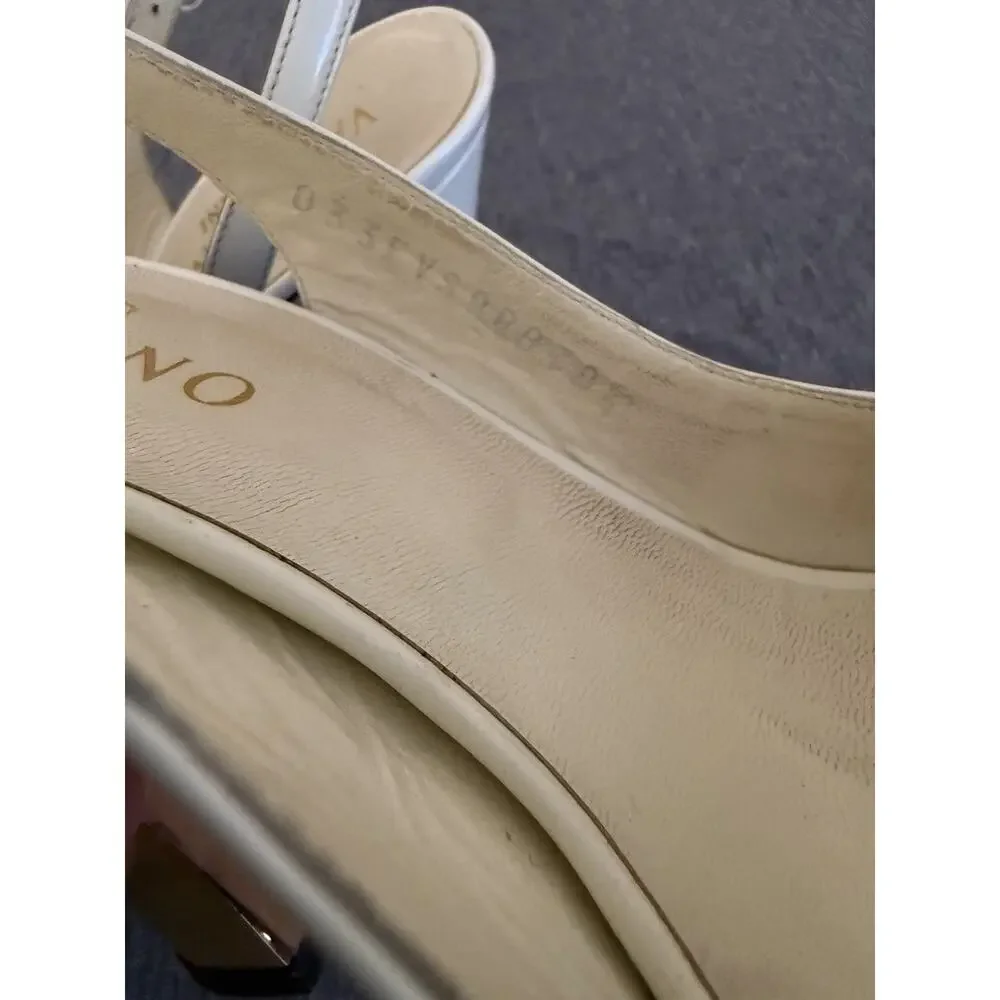 Valentino Garavani Slingback Heel Open Toe Bow Top Gold Block Heel 38 1/2
